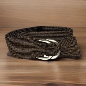 DE Vecchi Belt by Hamilton Hodge Womens Sz L Wide Brown Woven 2 Ring Made Italy